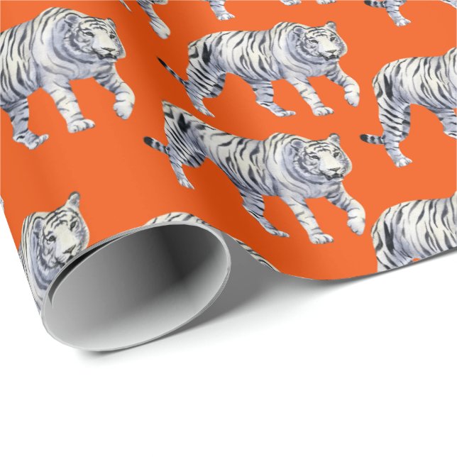 Papier Cadeau Beau Bengale Blanc Tigre Orange Rouge Motif (Coin rond)