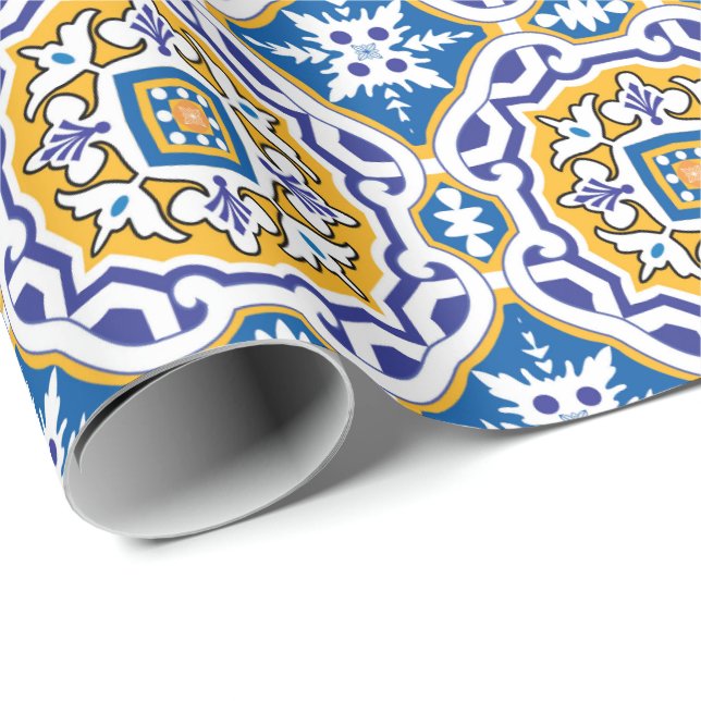 Papier Cadeau 💙 Beau bleu Azulejos IV Papier enveloppant (Coin rond)
