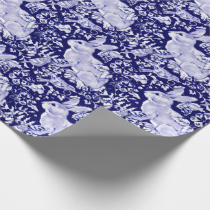 Papier Cadeau Beau bleu foncé et blanc lapin Dedham Delft