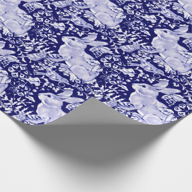 Papier Cadeau Beau bleu foncé et blanc lapin Dedham Delft (Coin)
