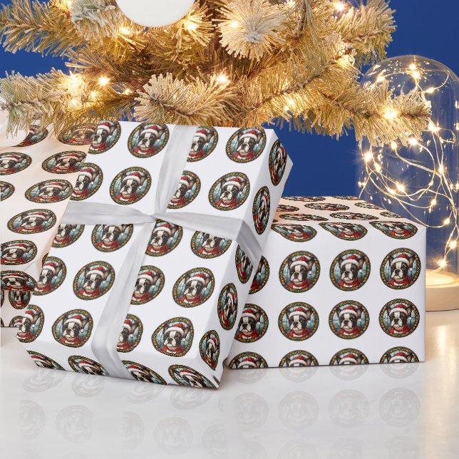 Papier Cadeau Beau Boston Terrier Chien Motif de Noël (Vacances)