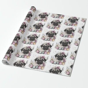 Papier Cadeau Beau carlin Pâques aquarelle fleurie