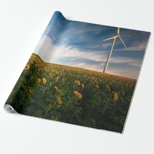 Papier Cadeau beau champ de fleurs de soleil avec ciel bleu nuag