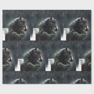 Papier Cadeau Beau Cheval Blanc Noir Equestre Animal Amour