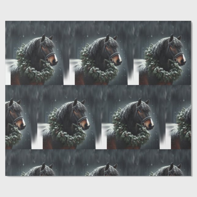 Papier Cadeau Beau Cheval Blanc Noir Equestre Animal Amour (Plat)