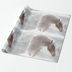Papier Cadeau Beau Cheval dans la neige Enveloppement cadeau