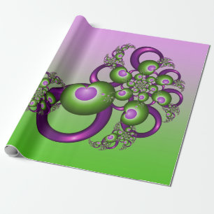 Papier Cadeau Beau Coeurs verts roses Moderne Abstrait Fractal