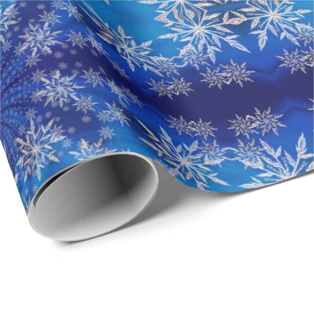 Papier Cadeau Beau Cool Grand Noël Blue Snowflake (Coin rond)