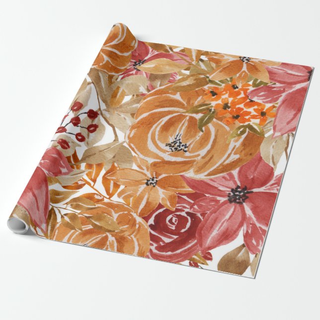 Papier Cadeau Beau Modèle Floral Avec Automne Lumineux (Déroulé)