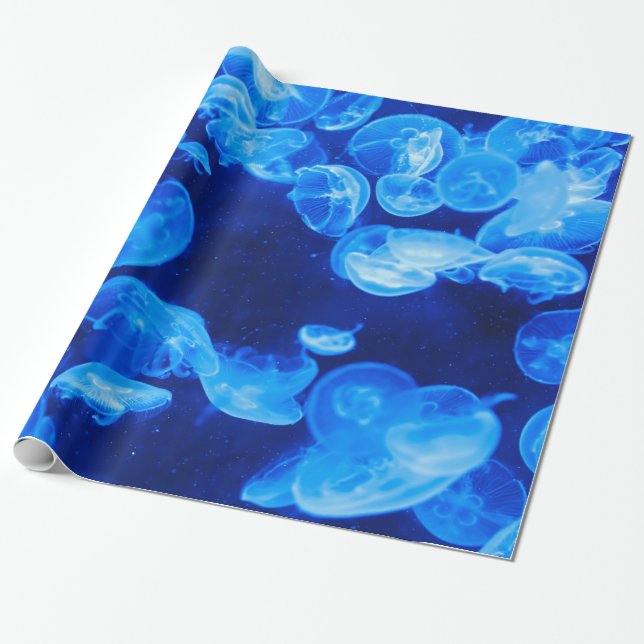 Papier Cadeau Beau motif bleu de méduses (Déroulé)