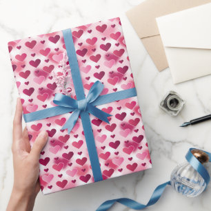 Papier Cadeau Beau Motif de Coeurs Roses