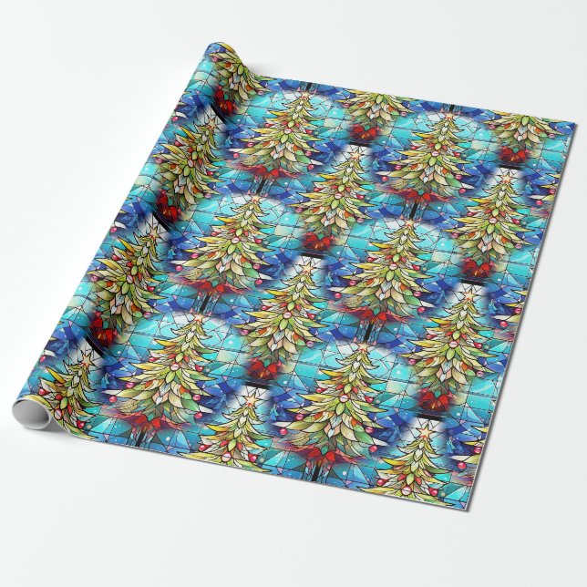 Papier Cadeau Beau Motif de Noël Arbre de Noël en verre satiné (Déroulé)