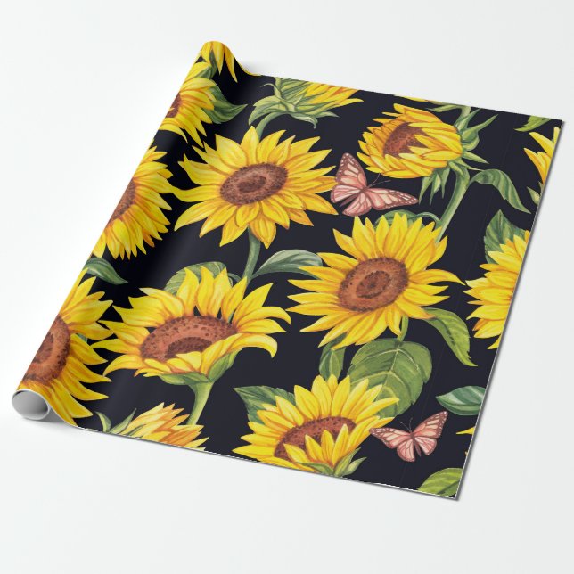 Papier Cadeau Beau motif de tournesols (Déroulé)