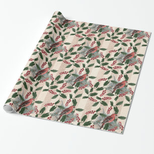 Papier Cadeau Beau motif d'oiseau de Noël vintage