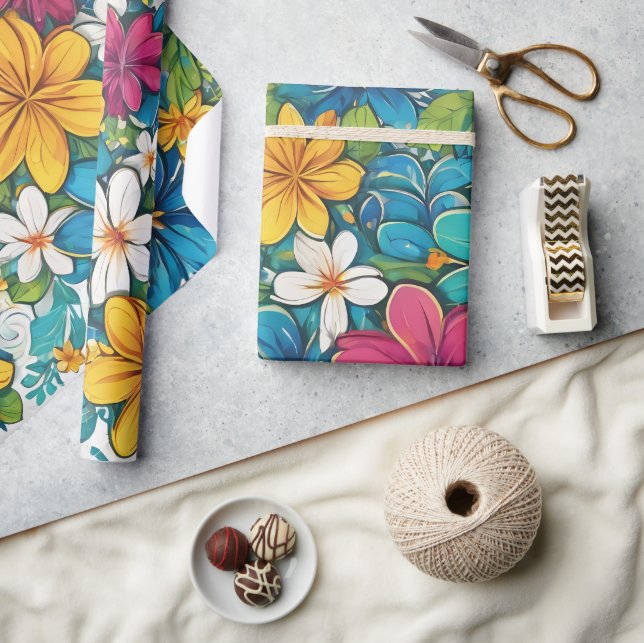 Papier Cadeau Beau motif floral brillant et vibrant (Artisanat)