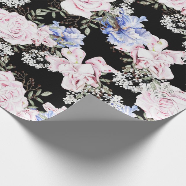 Papier Cadeau Beau motif Floral Rose Iris rose bleu (Coin)