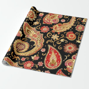Papier Cadeau Beau Motif Paisley Dark And Red Design