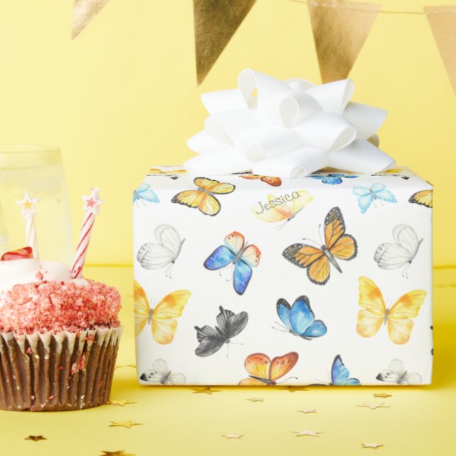 Papier Cadeau Beau Motif papillon avec nom Anniversaire (Fête d'anniversaire)