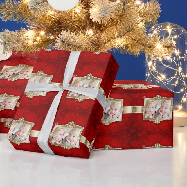 Papier Cadeau Beau Noël, Huile d'or, Photo personnalisée (Vacances)