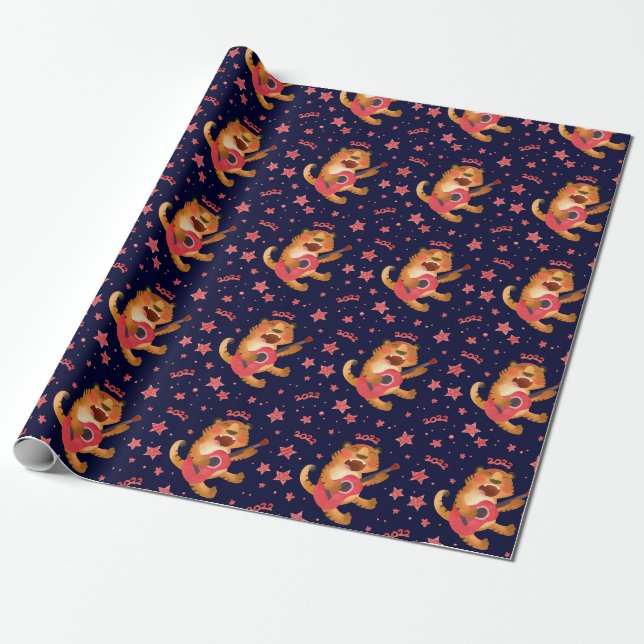 Papier Cadeau Beau Noël/Nouvel An Papier d'enveloppement de tigr (Déroulé)