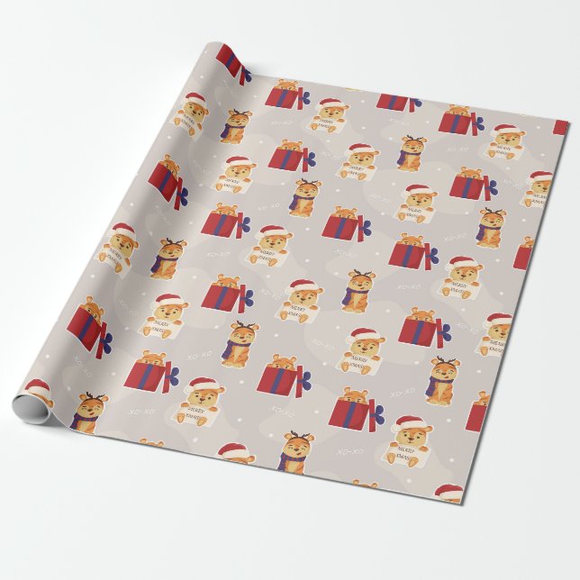 Papier Cadeau Beau Noël/Nouvel An Papier d'enveloppement de tigr (Déroulé)