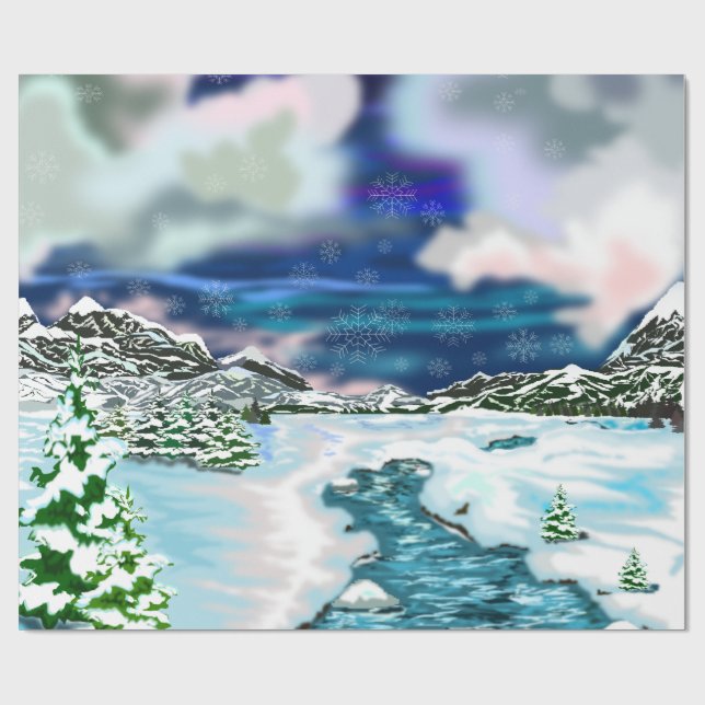 Papier Cadeau beau papier d'enveloppement du paysage hivernal (Plat)