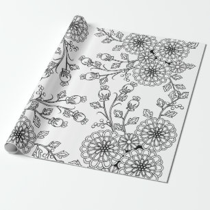 Papier Cadeau Beau papier floral blanc de coloration du noir  