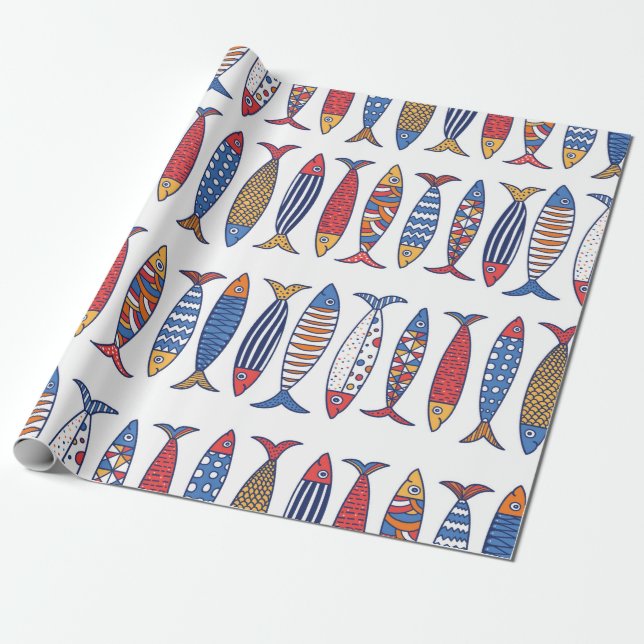 Papier Cadeau Beau poisson. Enfants arrière - plans. Motif sans  (Déroulé)