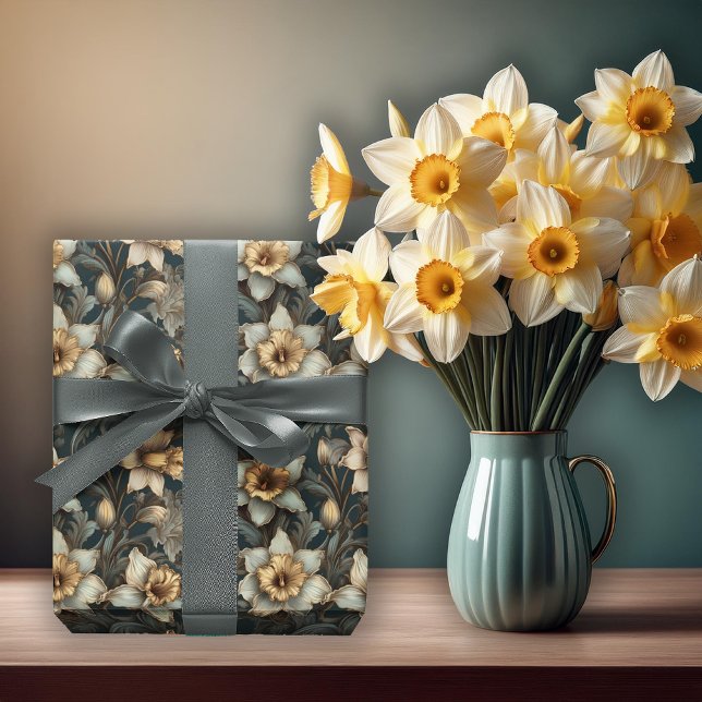Papier Cadeau Beau Printemps Baroque Daffodiles Motif Floral (Beautiful Spring Baroque Daffodils Floral Seamless Pattern Wrapping Paper)