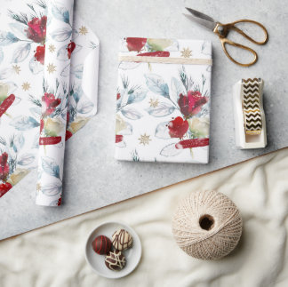Papier Cadeau Beau rose aquarelle avec vibes d'hiver
