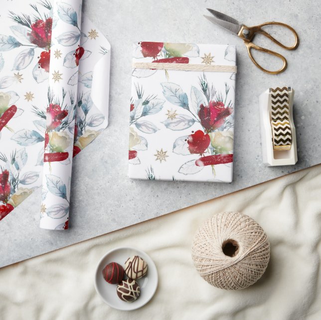 Papier Cadeau Beau rose aquarelle avec vibes d'hiver (Artisanat)
