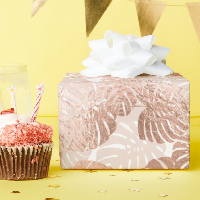 Papier Cadeau Beau Rose Gold Crinkle Feuilles tropicaux (Fête d'anniversaire)