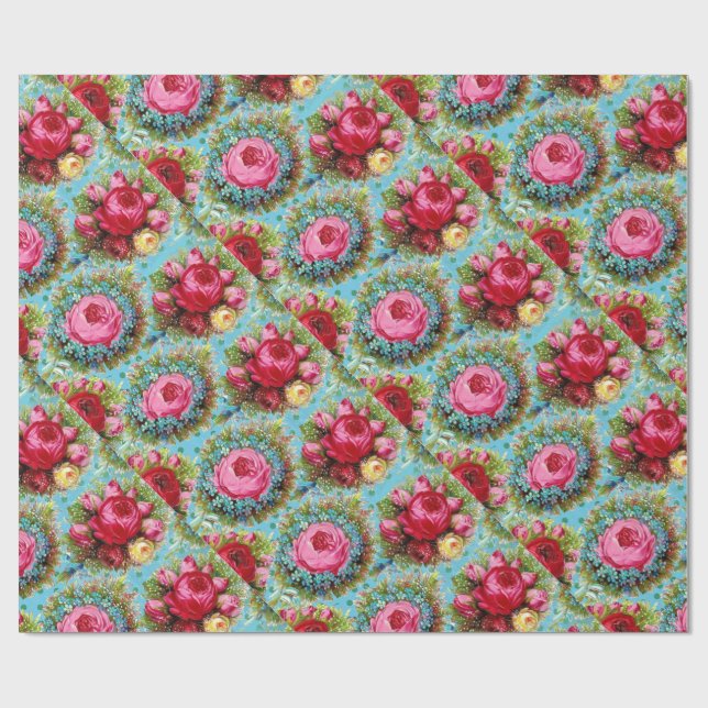 PAPIER CADEAU BEAU ROSE ROSE ROUGE JAUNE EN BLEU (Plat)