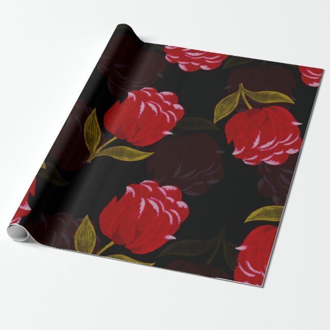 Papier Cadeau Beau Rouge translucide rose motif de broderie (Déroulé)