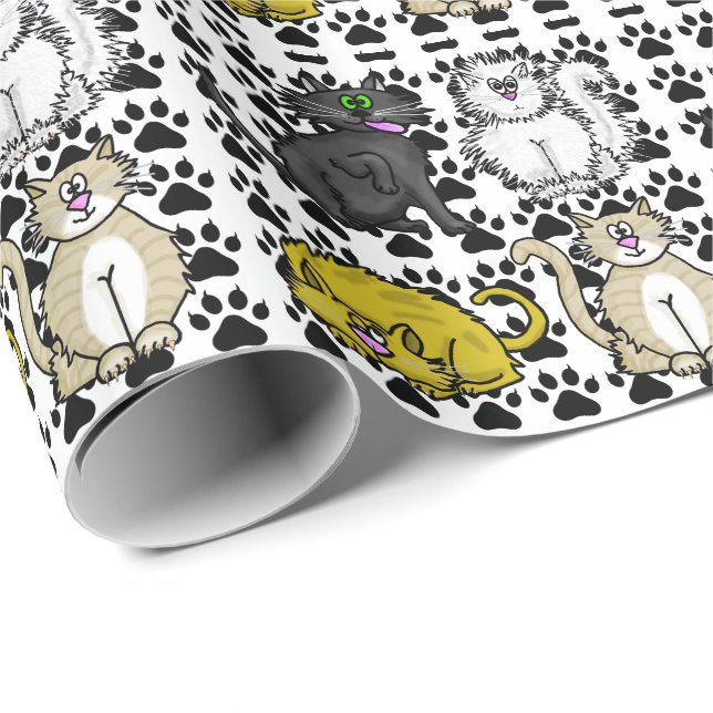 Papier Cadeau Beaucoup de chats amusants et enveloppement cadeau (Coin rond)