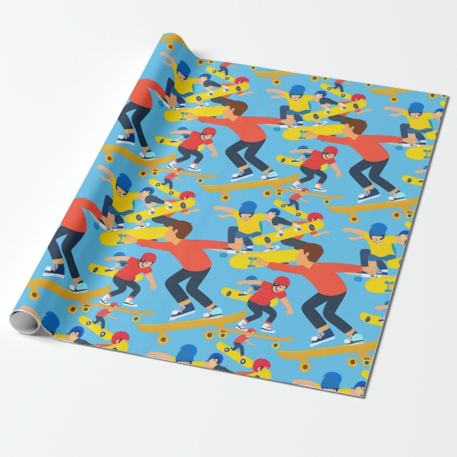Papier Cadeau Beaucoup de Skateboarders (Déroulé)