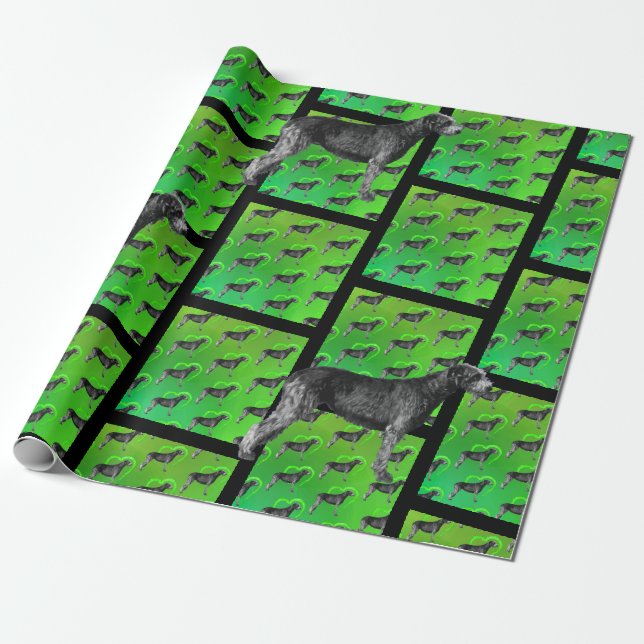 Papier Cadeau Beaucoup de Wolfhounds irlandais noirs   (Déroulé)