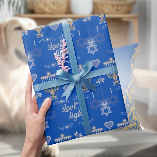 Papier Cadeau Beautiful Elegant Blue Hanukkah Menorah (Créateur téléchargé)