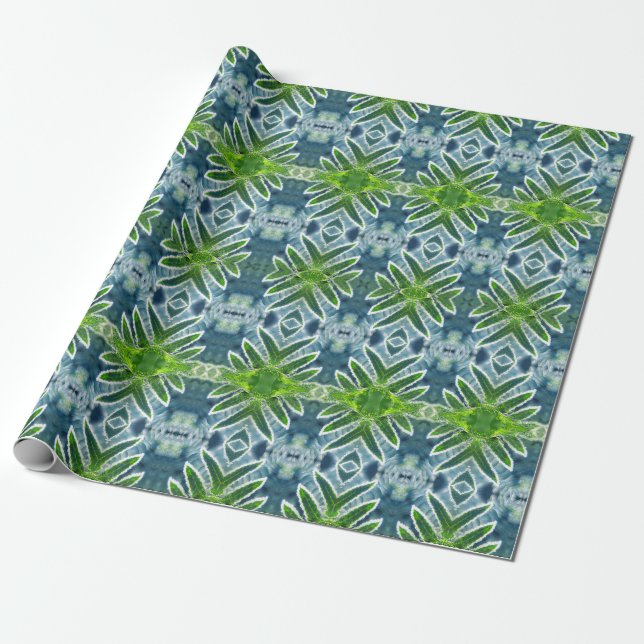 Papier Cadeau Beautiful, Green and Blue Fern Mandala (Déroulé)
