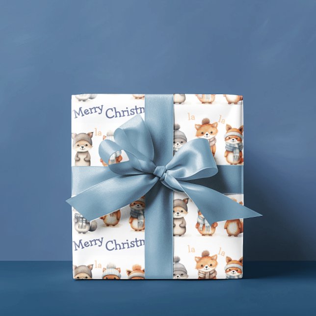 Papier Cadeau Beaux Animaux D'Hiver Fa La Joyeuse Noël (Créateur téléchargé)