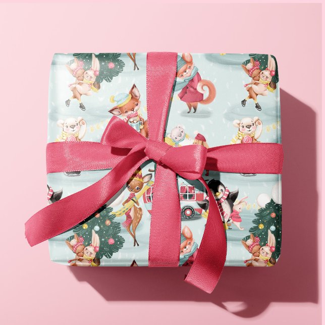 Papier Cadeau Beaux Animaux d'hiver Noël Arbres de Noël Amusants (Créateur téléchargé)