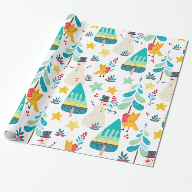 Papier Cadeau Beaux animaux et symboles de Noël motif (Déroulé)