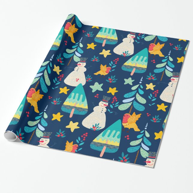 Papier Cadeau Beaux animaux et symboles de Noël motif 2a (Déroulé)