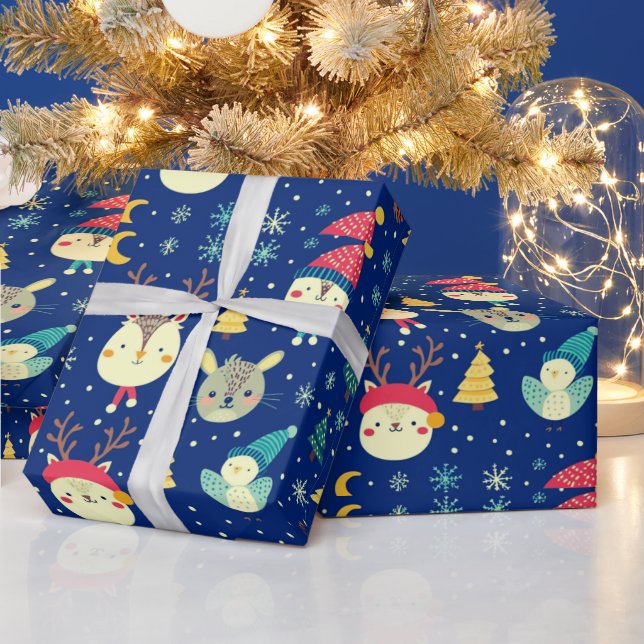 Papier Cadeau Beaux animaux Noël Arbres Bleus Noël (Vacances)