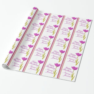 Papier Cadeau Beaux-arts et rayure d'aquarelle de tulipe appelés