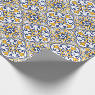 Papier Cadeau 💙 💛 Beaux azulejos bleu et jaune 9,