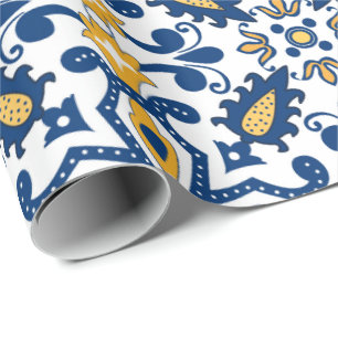 Papier Cadeau 💙 💛 Beaux Azulejos bleus et jaunes,