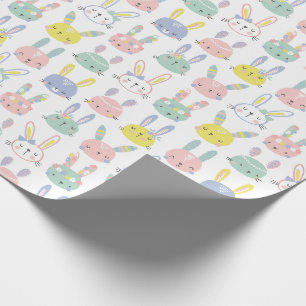 Papier Cadeau Beaux Bunnies de Pâques avec fleurs aux couleurs p