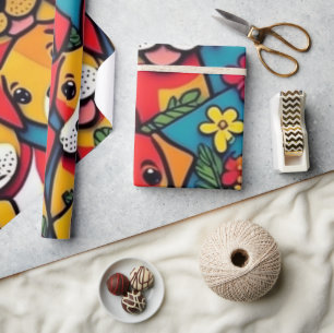 Papier Cadeau Beaux chiens colorés vibes de chien Enveloppement 