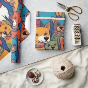 Papier Cadeau Beaux chiens colorés vibes de chien Enveloppement 